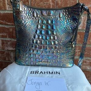 Brahmin Iridescent Croc-Embossed Leather Crossbody - Blue/Purple/Green